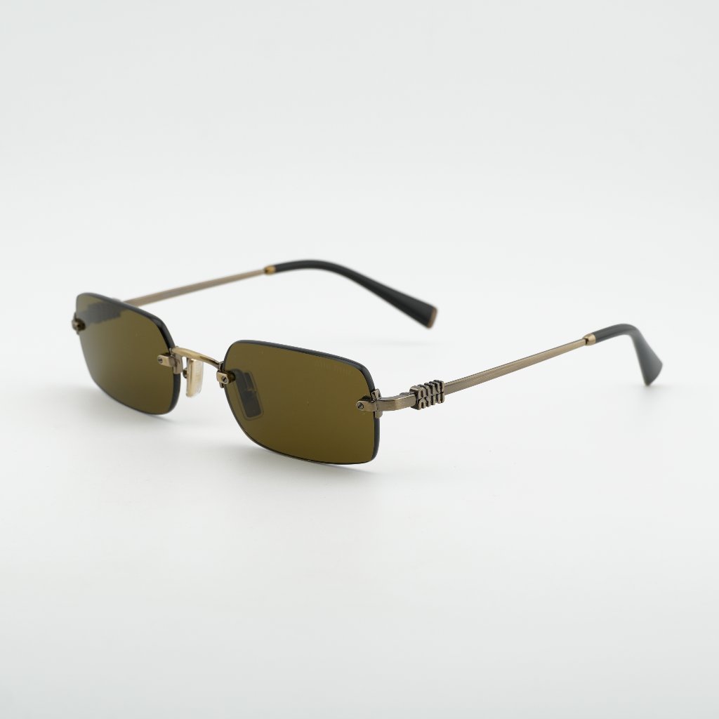 Miu Miu Mub50s 26c09z Sunglasses Gold Rectangle Frame, Brown Lenses